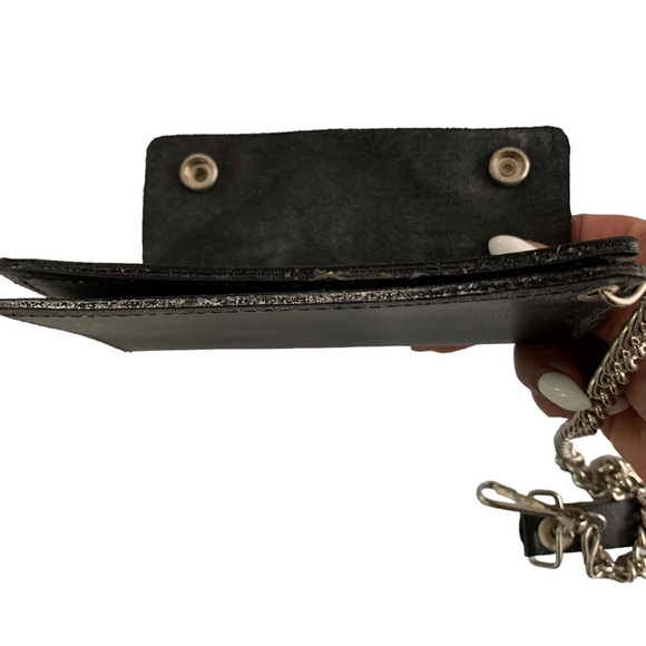 VTG Harley Davidson Black Leather Chain Wallet Bar and Shield Eagle Licensed USA - Picture 7 of 14